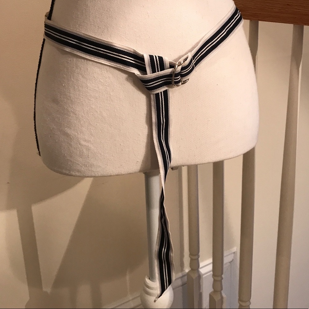 Unworn! Adjustable D-Ring Fabric Belt, Black/Taupe